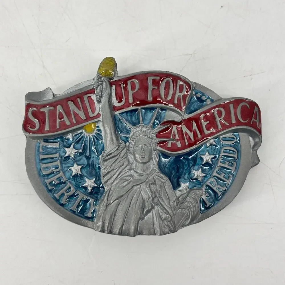 Great American Buckle Co Stand Up Red Blue Enamel Liberty 1984